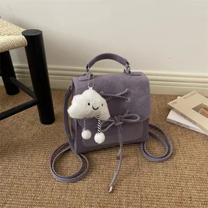 Lila mattierter Mini-Rucksack mit Schleife und süßem weißem Wolken-Plüschanhänger