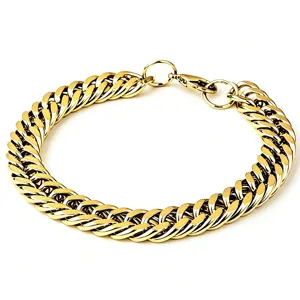 Detailed close-up of a heavy 18K gold plated stainless steel Cuban link bracelet for men