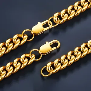 Heavy duty 18k gold plated stainless steel Cuban link chain with a robust lobster clasp