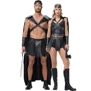 Halloween Parejas Guerrero Romano Disfraz de Cosplay Soldado Espartano Traje de Actuación en Escenario Poliéster Conjunto de Disfraz de Fiesta