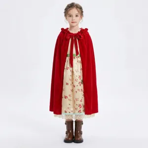 Kids red riding hood vintage floral dress cape costume set for halloween stage party show.