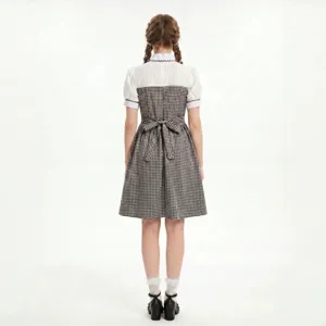 Vue arrière détaillée de la robe de cosplay à carreaux avec un joli nœud papillon dos.