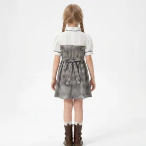 Vue arrière de la robe de cosplay à carreaux pour enfants avec manches courtes et nœud.