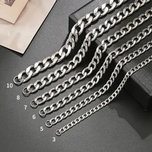 Detailed comparison of stainless steel Cuban link chains in widths from 3mm to 10mm