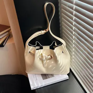 Vintage Franse PU Leren Schouder Emmer Tas Voor Dames Retro Gürtelschnalle Woon-werkverkeer Oksel Tas Mode Handtas