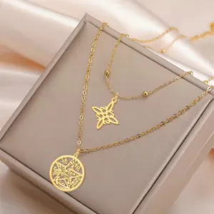 Stainless Steel Witch Knot Pentagram Necklace Celtic Knot Layered Chain Choker Gothic Symbol Pendant Gift For Women Men Jewelry