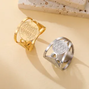 Retro 304 Roestvrij Staal Aartsengel Metatron Open Ring Vintage Heilige Geometrie Kubus Holle Ringen Religieuze Beschermende Amulet Sieraden Voor Mannen Vrouwen