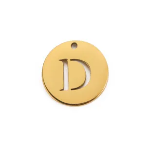 Polished gold stainless steel capital letter D round pendant charm for DIY jewelry