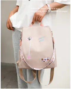 Detailed view of the 2024 embroidered floral anti-theft oxford backpack for women