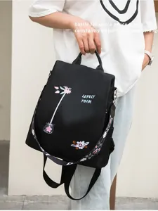 Women Floral Embroidery Anti-theft Backpack Oxford Cloth Large Capacity Fashion Literary Style Rucksack Travel Bag