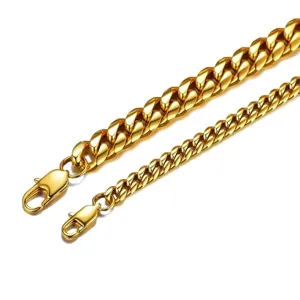 Comparison view of 6mm and 8mm 18K gold plated stainless steel Cuban link chains for men
