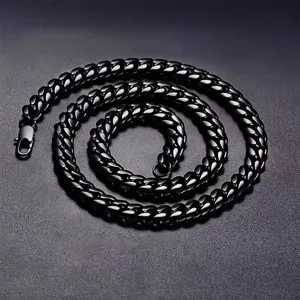 Black stainless steel Cuban link necklace with lobster clasp for men's hip hop style