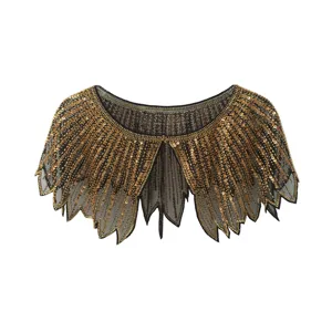 Vintage gold sequin short capelet shawl for formal evening dress party accessory.