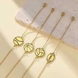 Bracciale in Acciaio Inossidabile a Sfera Sportiva Cavo Donna Baseball Basket Calcio Rugby Regolabile Gioielli