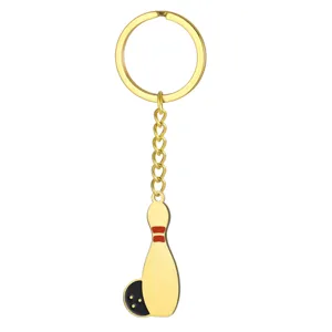 Elegant gold-toned bowling pin and ball keychain made of premium 304 stainless steel.