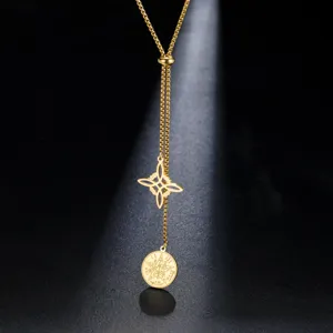 Collar con Colgante de Pentagrama con Nudo de Bruja de Acero Inoxidable 304 Joyería de Amuleto de Protección Wicca Gótica Hueca