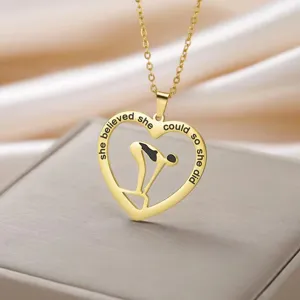 Inspirerende Roestvrijstalen Hart Hanger Ketting Zwemmend Meisje Silhouet Gegraveerd Citaat Schakelketting Sieraden Cadeaus Voor Coach Vrouwen Tieners