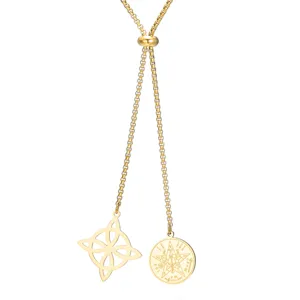 Collar de acero inoxidable dorado con colgantes de nudo de bruja y pentáculo ajustable