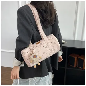 Sac à bandoulière cylindrique en velours côtelé rose avec motif étoiles et charm mouton