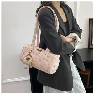 Sac à bandoulière cylindrique en velours rose avec motif d'étoiles et charm mouton