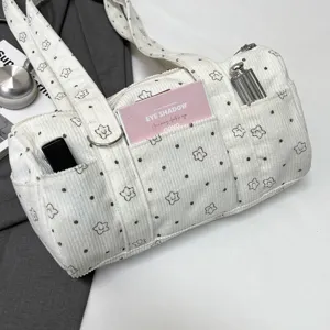 Sac à bandoulière en velours côtelé blanc avec motif étoile style coréen pour trajet