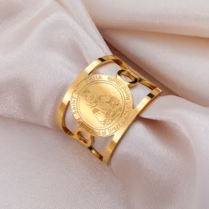 Gouden Saint Dymphna ring van roestvrij staal met Patron Saint of Stress gravure
