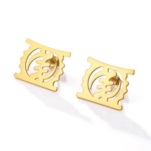 Elegant gold African Adinkra Gye Nyame symbol stud earrings made of 304 stainless steel