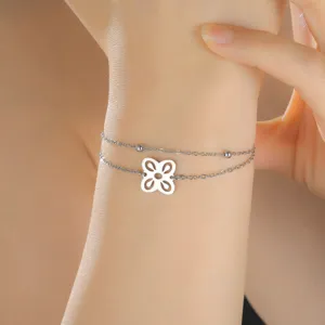 Detail view of the silver stainless steel bracelet featuring an African Adinkra symbol charm