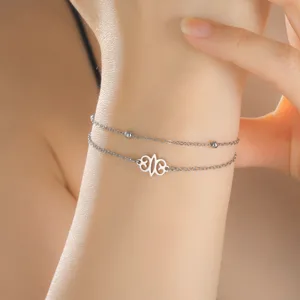 Close-up of double-layered stainless steel bracelet with African symbol pendant