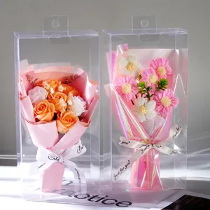 Valentinstag Geschenk Seifenblumen gestrickter Blumenstrauß transparente PVC Geschenkbox