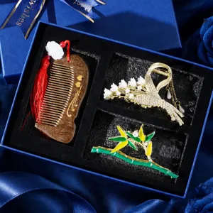 Set de regalo pinza de pelo peine de madera caja elegante regalo mujer cumpleaños