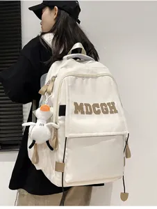 Sac à dos blanc grande capacité avec détail de pendentif canard mignon pour étudiants