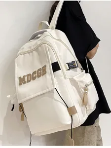 Sac à dos blanc de grande capacité avec poche avant et boucles latérales pour étudiants