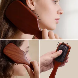 Brosse à cheveux en bois coussin d'air massage cuir chevelu outil de soin capillaire femme