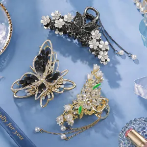 Elegant rhinestone butterfly and floral hair claw clips set for women fashion accessories