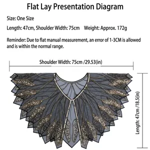 Detailed measurements of 1920s retro sequined capelet with leaf patterns