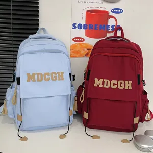 Grand sac à dos à rabat pour étudiants en bleu clair et bordeaux, grande capacité
