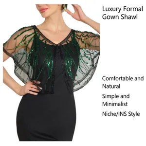 1920s vintage green sequin shawl black mesh capelet for luxury evening party dresses
