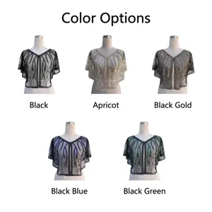 Grid display of five color variations for the 1920s sequined mesh bolero shrug