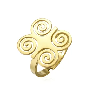 Ancient African spiral symbol ring in 18K gold plated stainless steel on white background