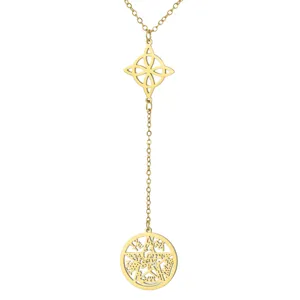 Gold stainless steel Witch's Knot necklace with hollow pentagram pendant