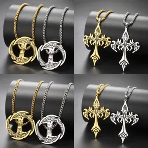 Collier Pendentif Croix Marteau de Thor Viking Nordique en Acier Inoxydable 304 Pour Hommes Bijoux Gothique Rétro Hip Hop Punk