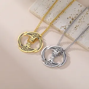 Collier pendentif marteau de Thor viking nordique en acier inoxydable or et argent