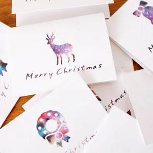 Mini Biglietti d'Auguri Natalizi Cielo Stellato Pieghevoli Piccoli Biglietti Regalo Con Buste Renna Pupazzo di Neve Albero Ghirlanda Campana