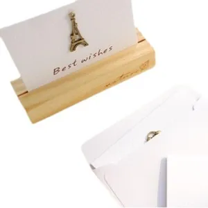 Mini carte de vœux pliante avec Tour Eiffel en métal vintage et enveloppe blanche