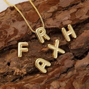 Minimalist Glossy Bubble Letter Pendant Copper Gold Plated Alphabet Charm Necklace Fashion Jewelry Gift For Women