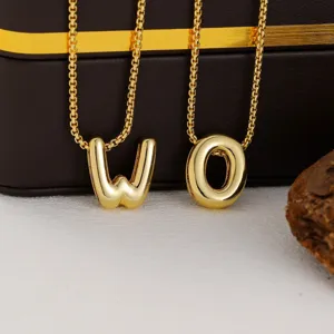 Gold puff letter necklace pendant stylish minimalist initial jewelry for women and daily wear style