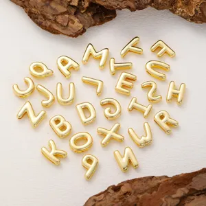 Gold tone glossy initial letter charms pendant, 26 alphabet charms for custom jewelry making.