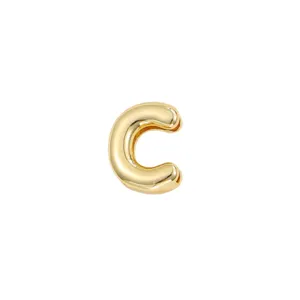 Gold plated puffy letter C pendant necklace charm, minimalist smooth alphabet jewelry item.