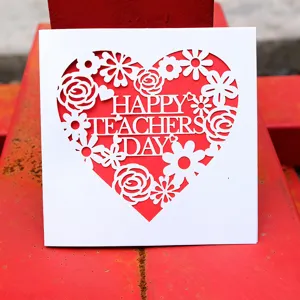 Laser Cut Heart Greeting Card Floral Hollow Gift Card With Envelope For Mother's Day Teacher's Day Thank You Blessing Card